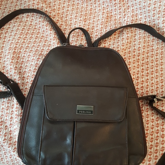 Perlina Handbags - Perlina brown leather backpack.
