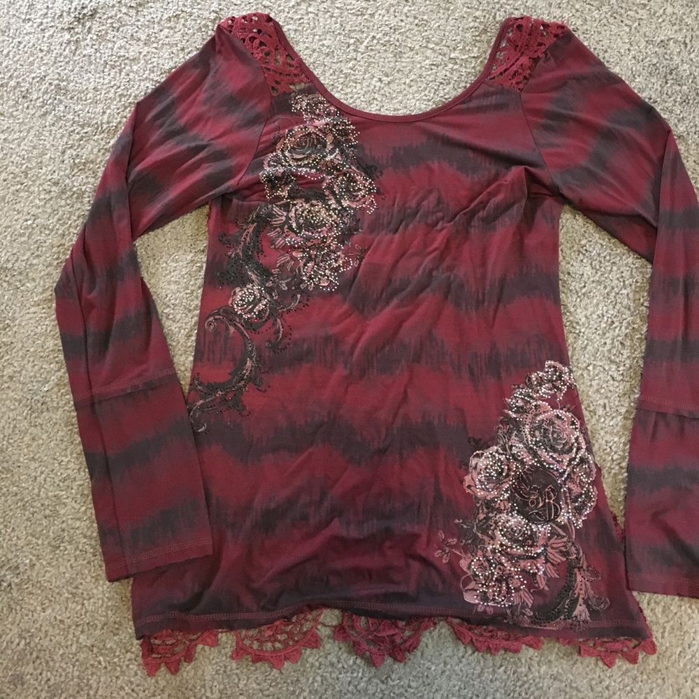 Crash and Burn Long Sleeve Shirt with Lace Back!