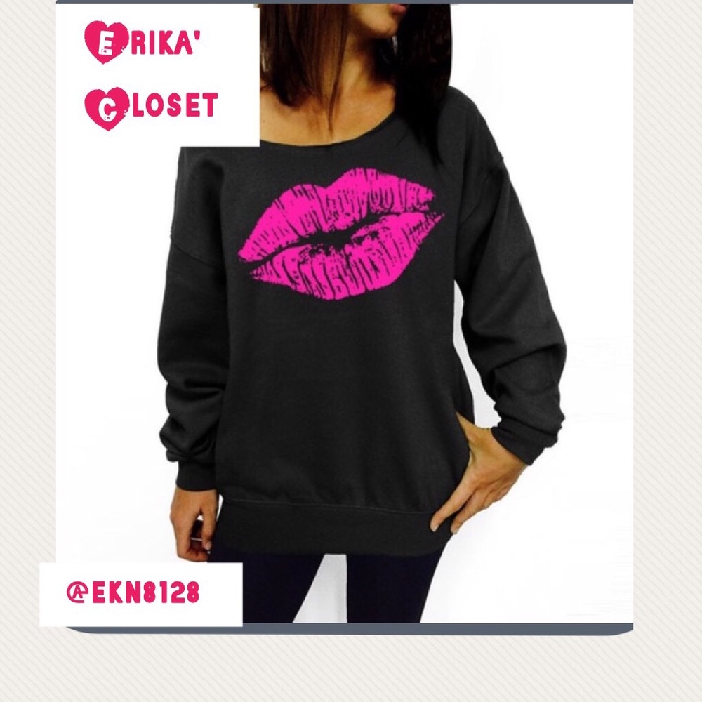 Kiss print off shoulder sweatshirt