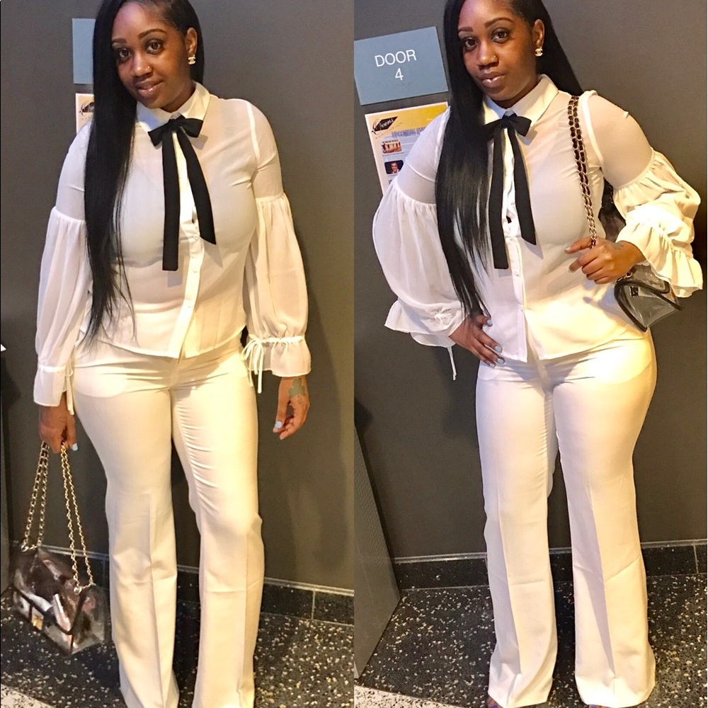 White blouse with white pants Size med