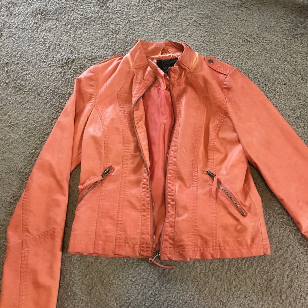 Coral fake leather jacket! Size Medium!
