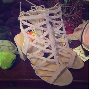 Pink Strappy Block Heels