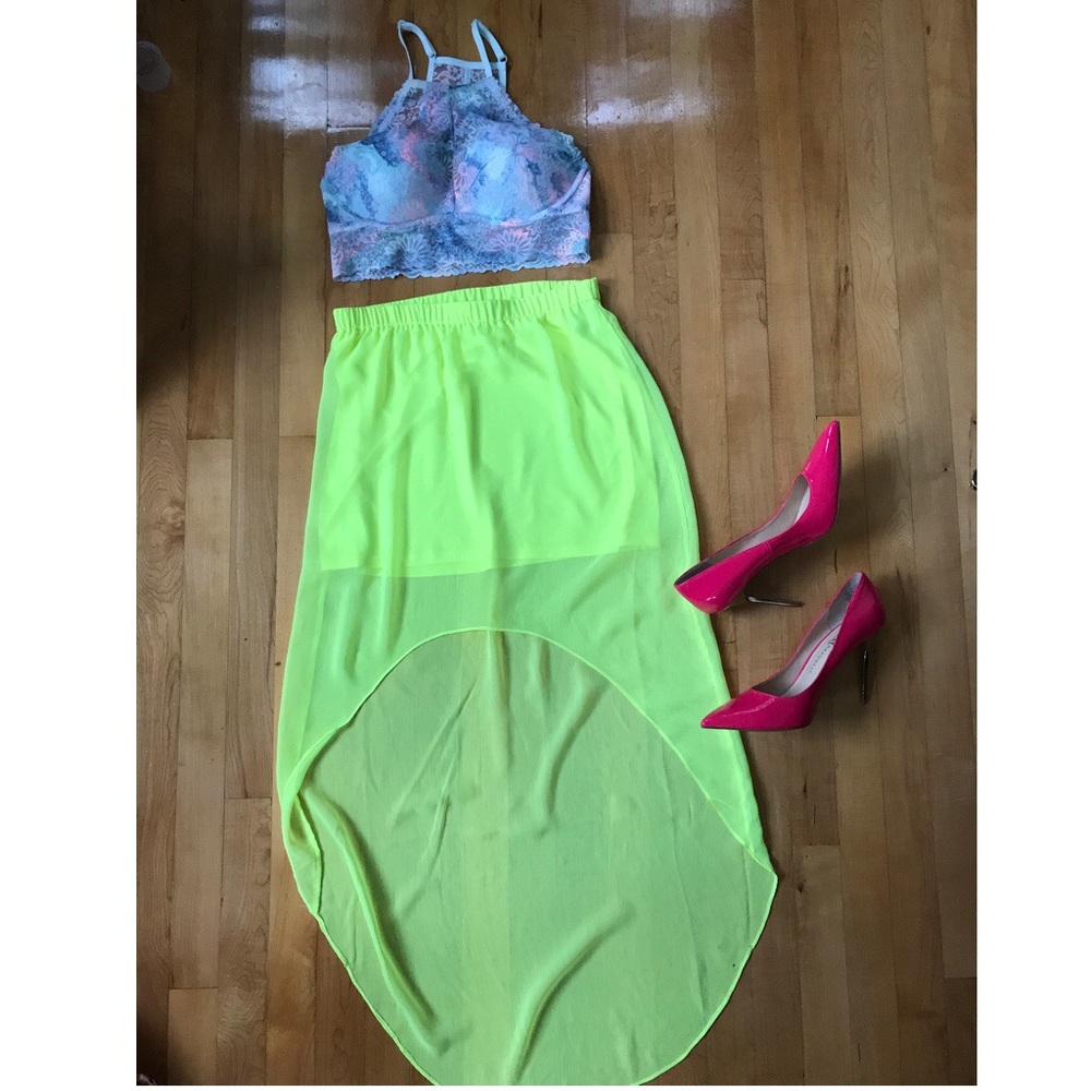 💥NEON💥 Yellow Express Sheer Maxi skirt NWOT