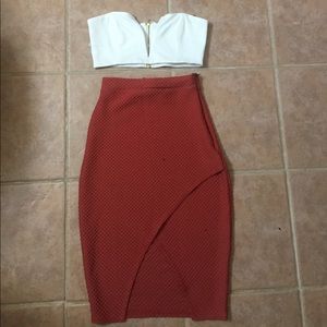 Crop top, textured midi wrap front skirt set