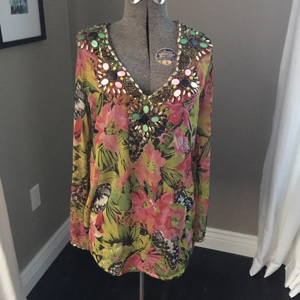 Kay Celine beaded silk tunic.