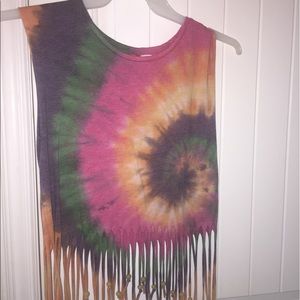 hippie tie die shirt with long strings and beads