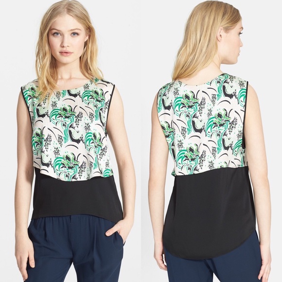 Veronica Beard Tops - Veronica Beard Green Palm Garden Layered Tank