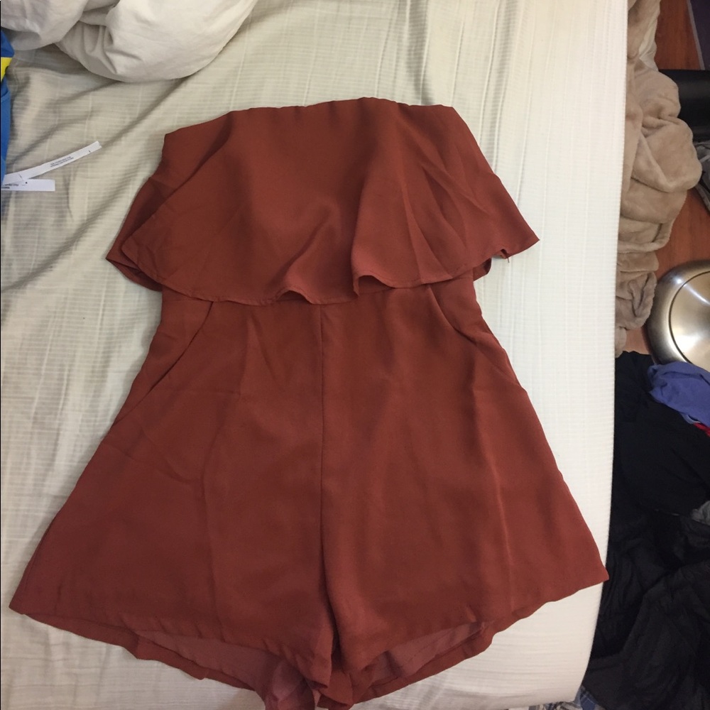 Burnt orange strapless romper