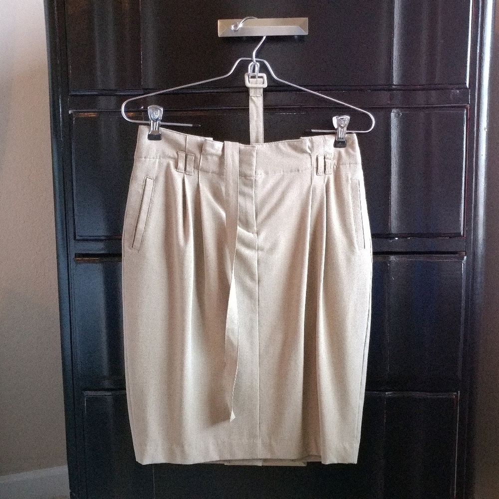 Khaki retro pencil skirt w/ matching skinny belt