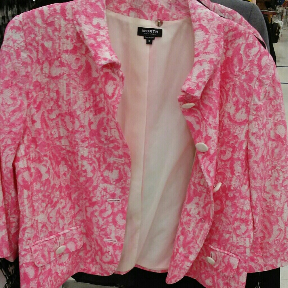 A pink and white blazer