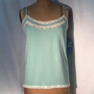 Caslon mint cotton/modal sleep cami w/lace trim