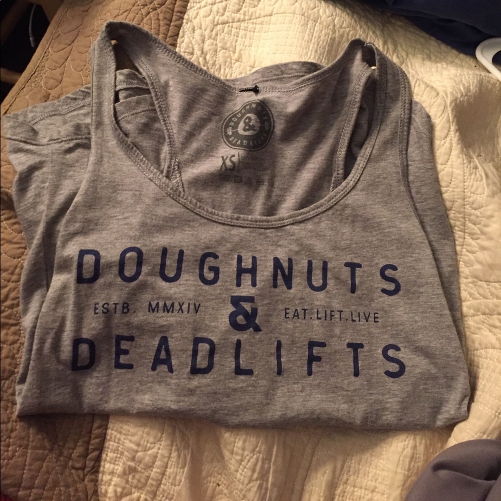 Doughnuts & Deadlifts Grey Racerback