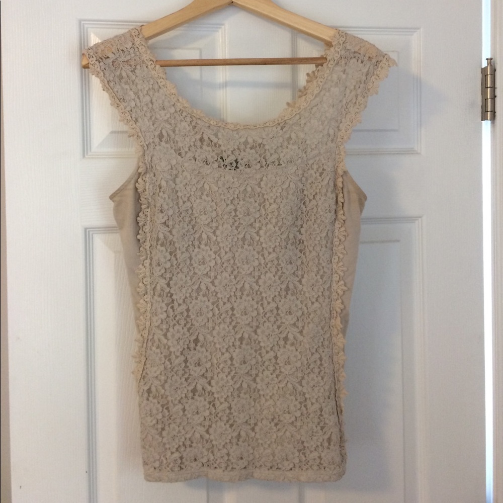 Express Lace & Cotton Cream Top