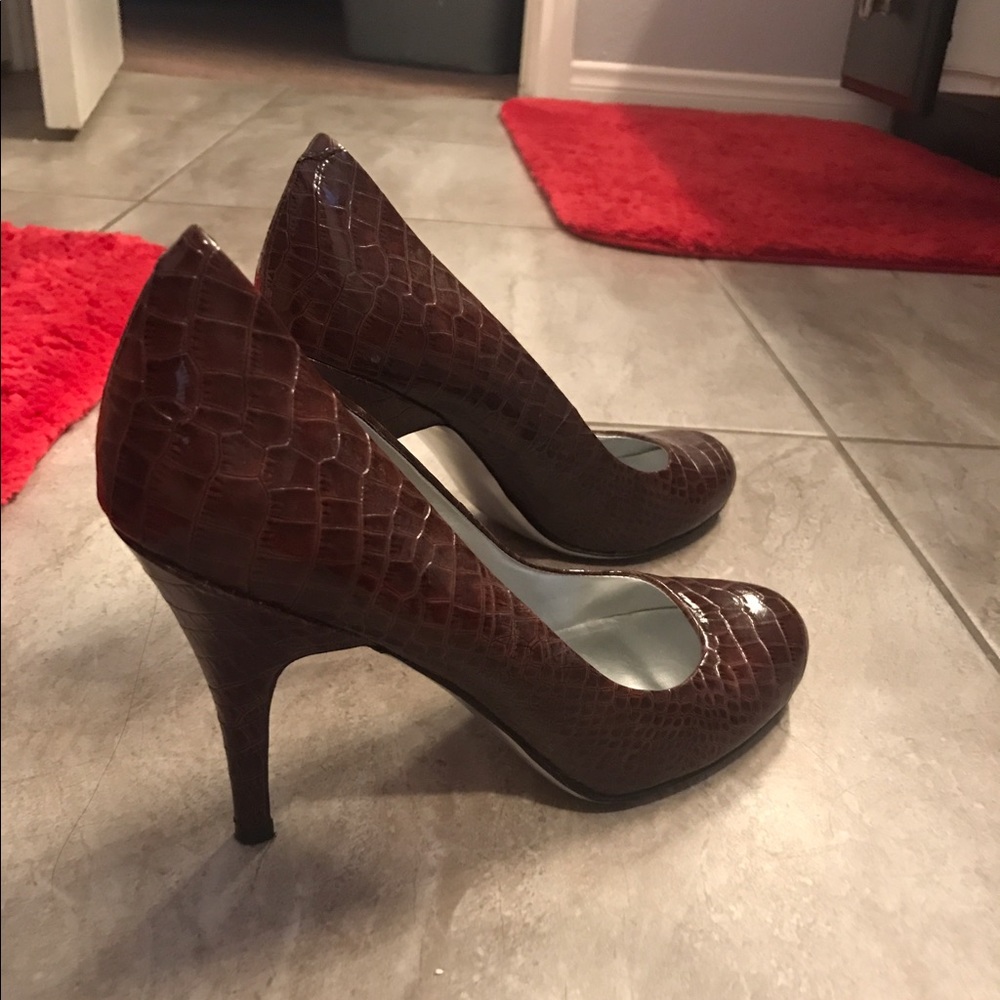 Brown snake skin heels