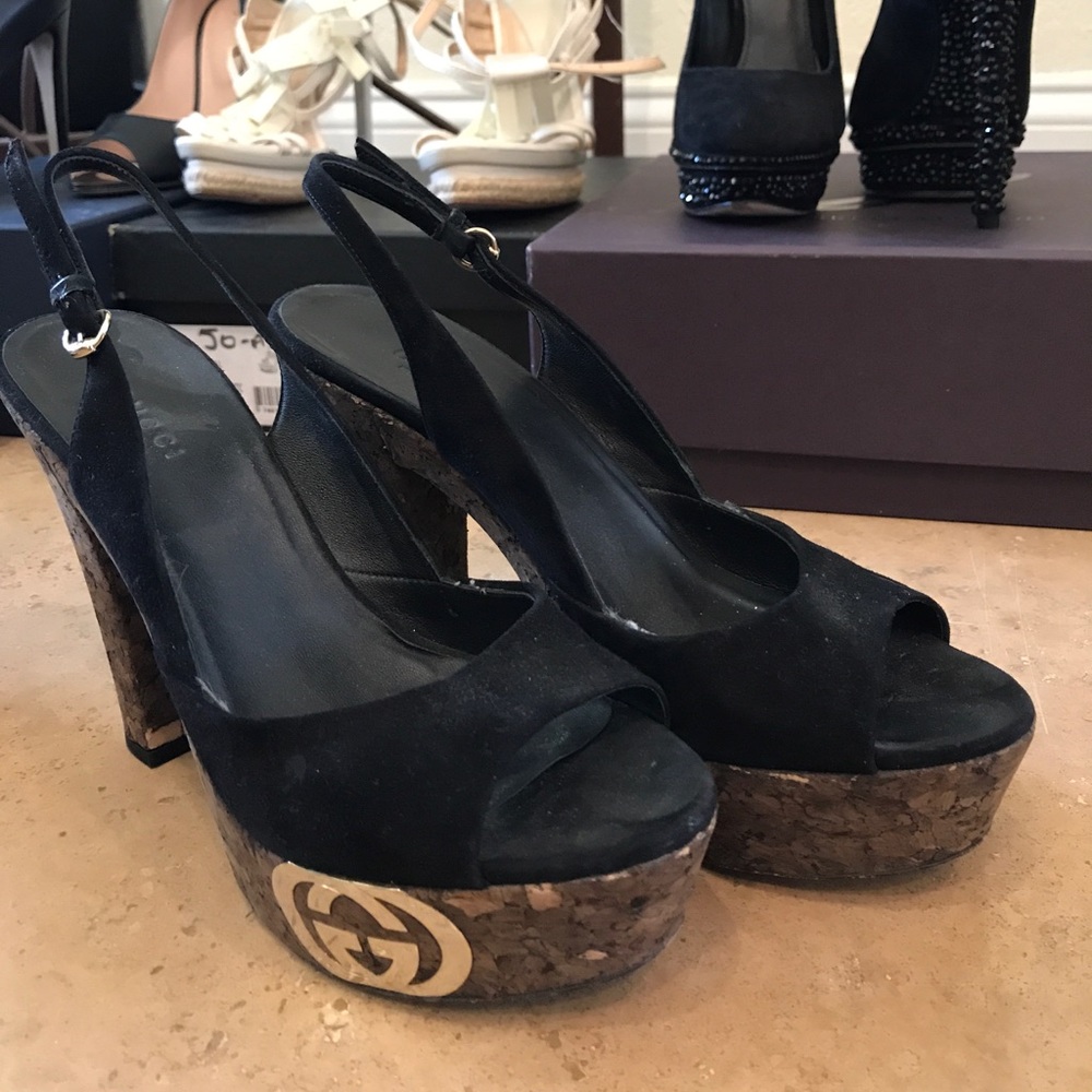 Black Suede Gucci Wedge. 36