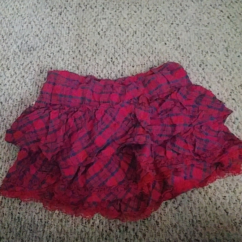 Red and blue two layer plaid skirt