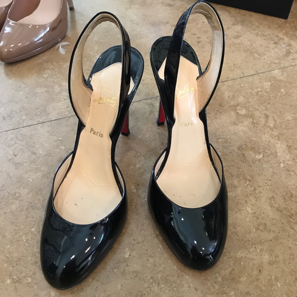 Christian Louboutin 36.5 Black Patent Sling Back
