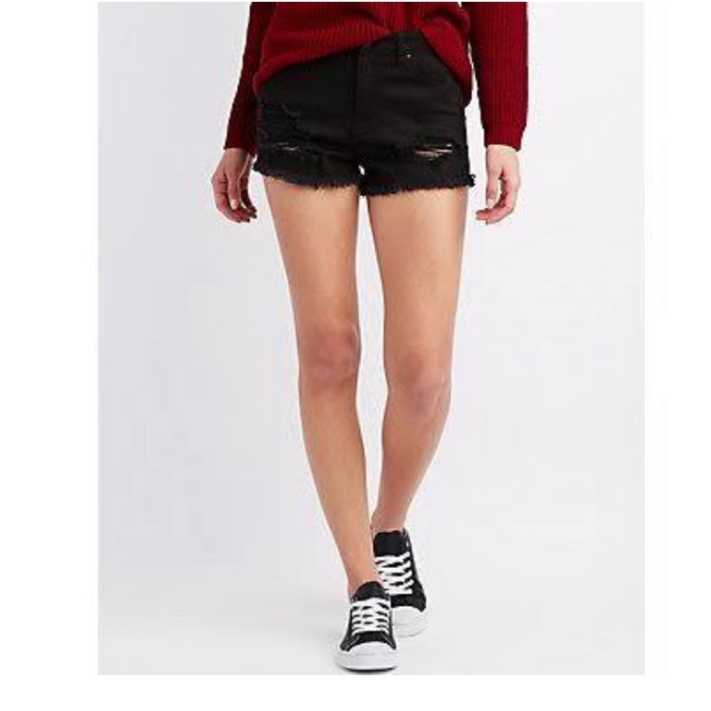 Hi-Waisted Distressed Cheeky Shorts