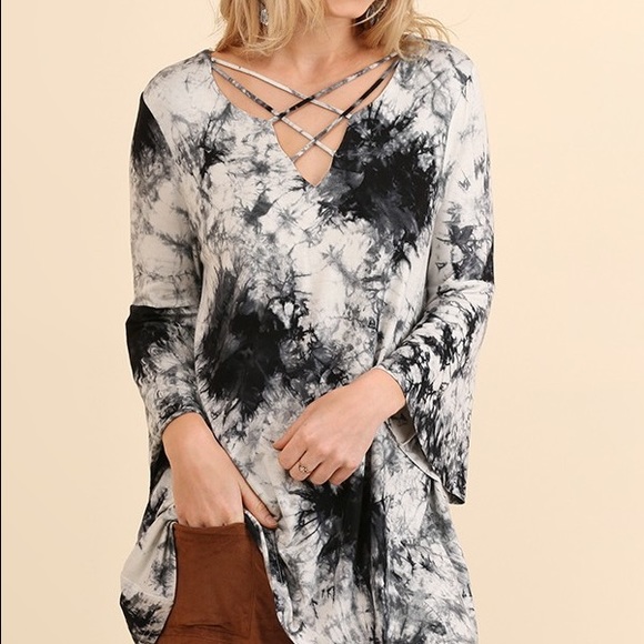 1 LEFT - Marble Tie Dye Top with Bell Sleeves - Picture 2 of 4