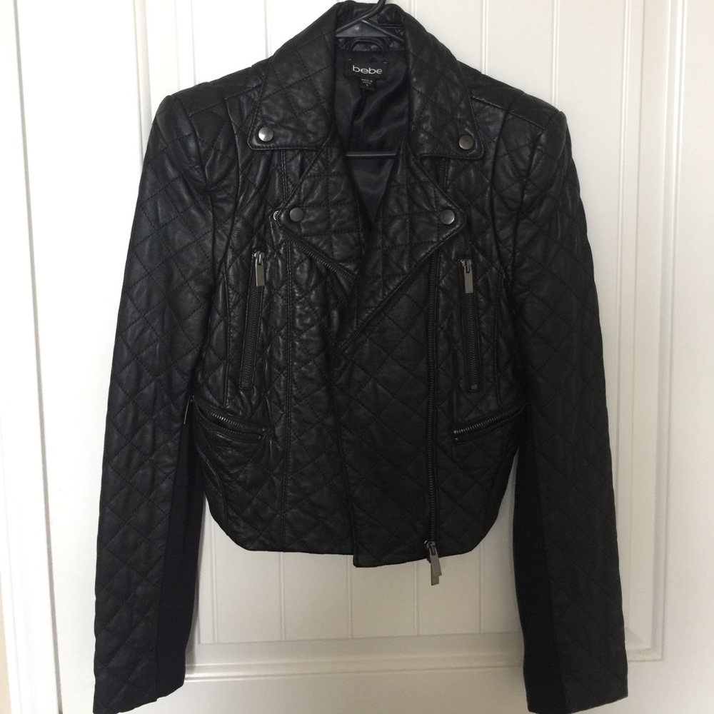 Bebe Cropped Faux Leather Jacket