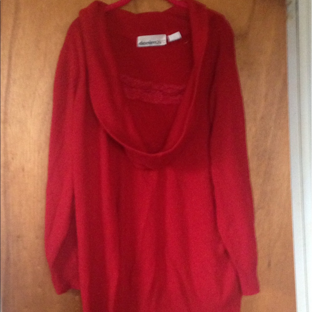 Red cowl neck sweater