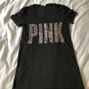 Black VS pink sequin tee