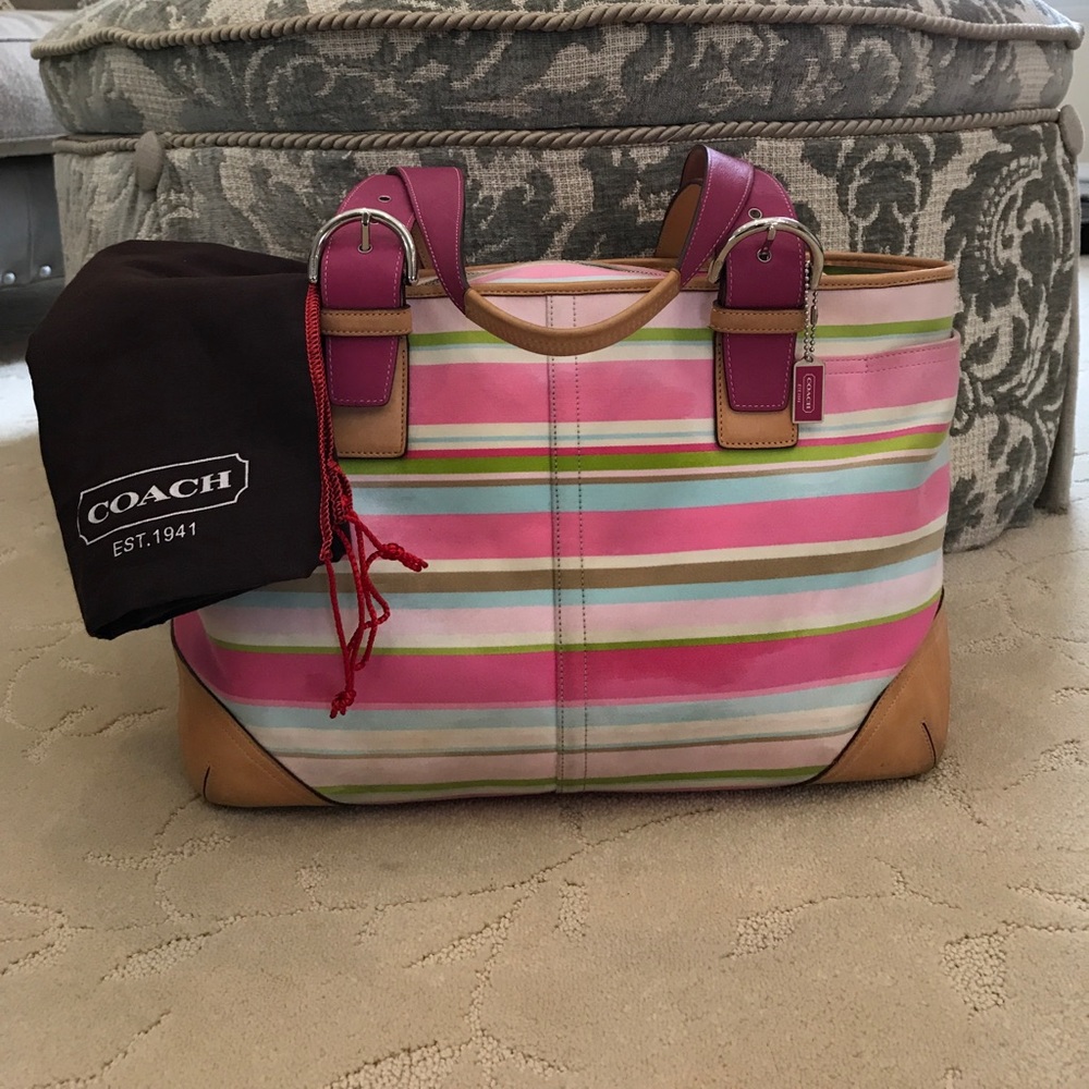Coach Pink Stripe Tote Bag