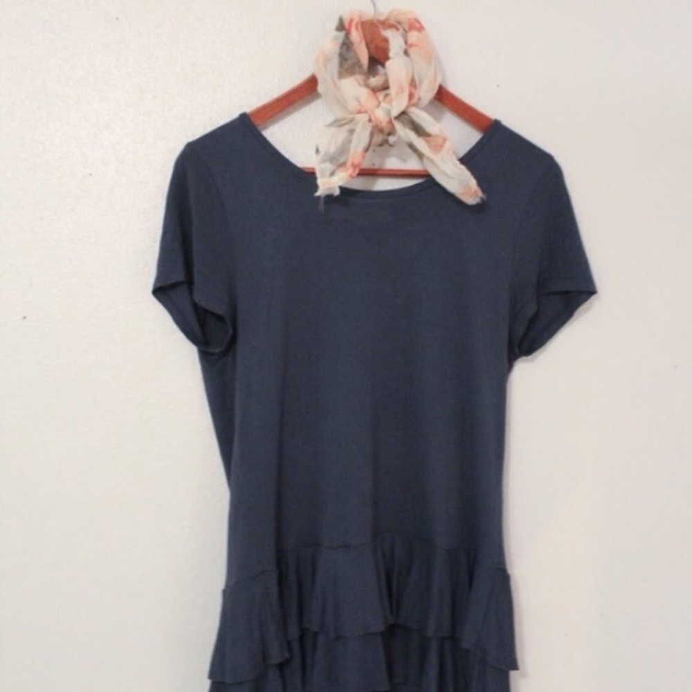 LOFT Ruffle Tee in Dusty Blue