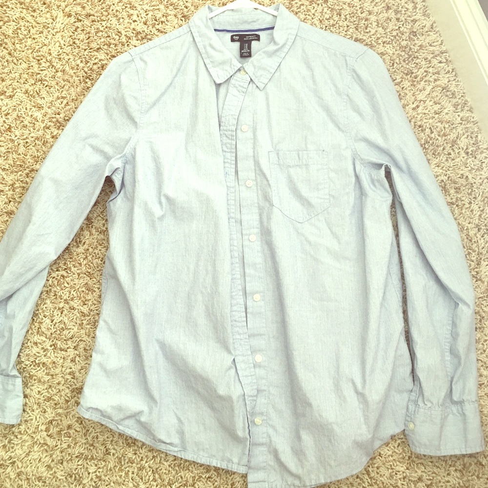 Blue button-down shirt. EUC.