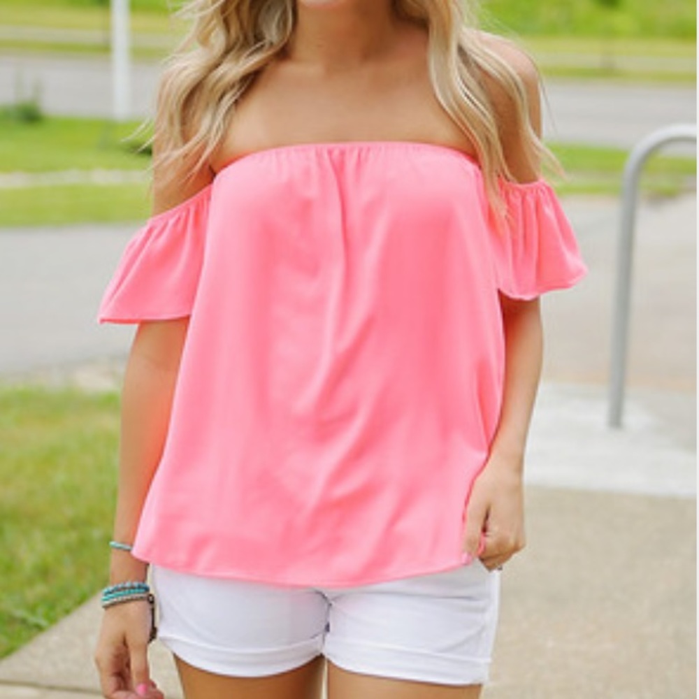 Neon Pink Off Shoulder Top