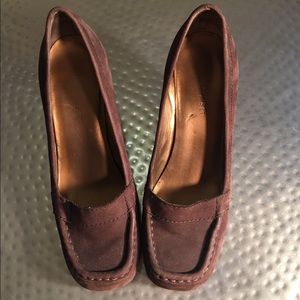 Nine West Brown Suede Wedge Square Toe Shoes