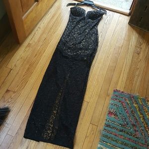 Nude and black lace floor length slim dress