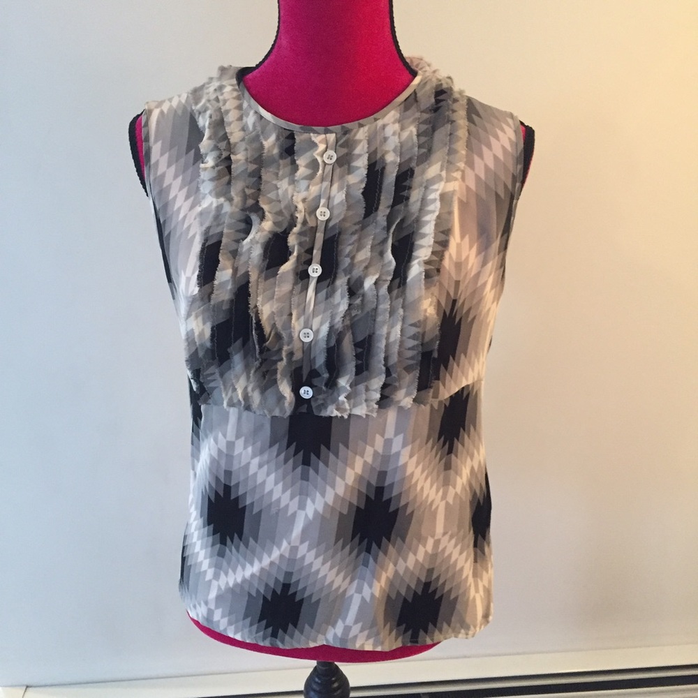 Tory Burch Printed Ruffle Silk Tank Top