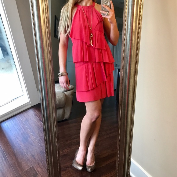 BCBGMAXAZRIA flowy tiered party cocktail dress - Picture 1 of 8