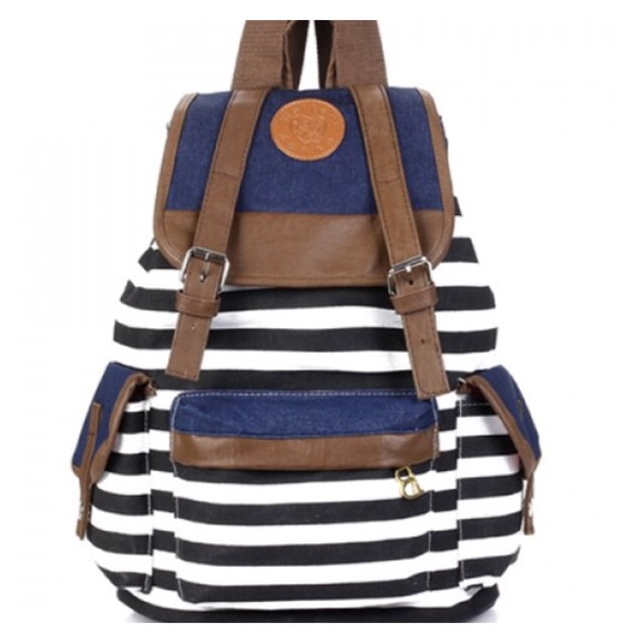 Handbags - Preppy striped and splice design satchel.
