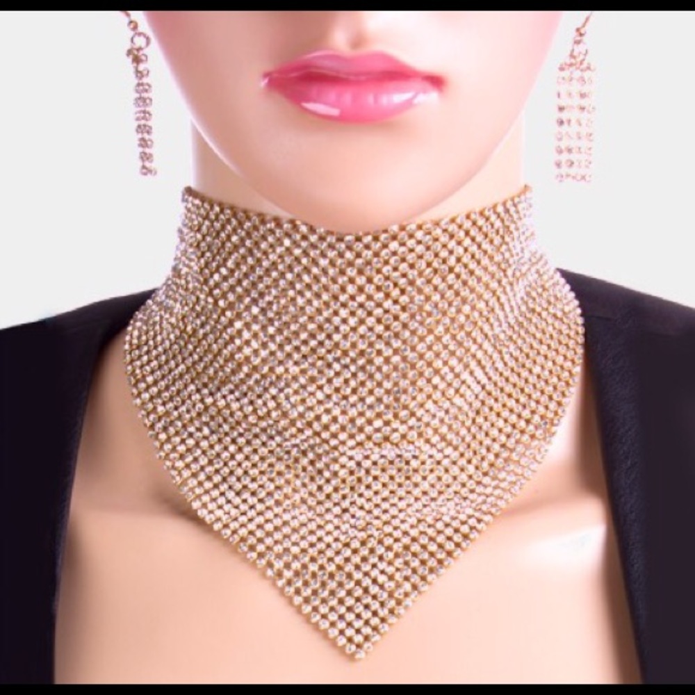 #Gold #crystal #bandanna #choker #necklace
