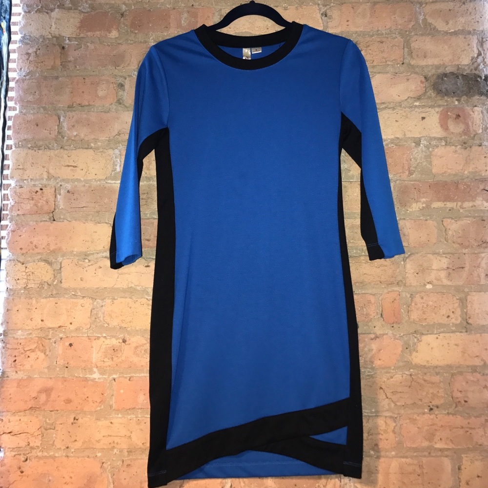 Feathers Brand Black and Blue Dress, Size "S"