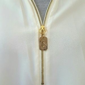 Michael Kors Zip-Up Blouse with Gold Detail