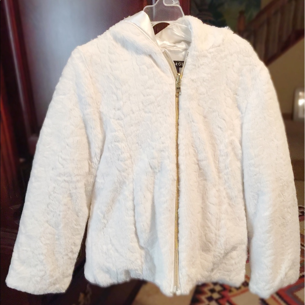 White Faux Fur Coat with Hood