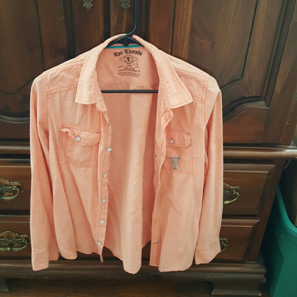 Pinkish orange long sleeve botton up