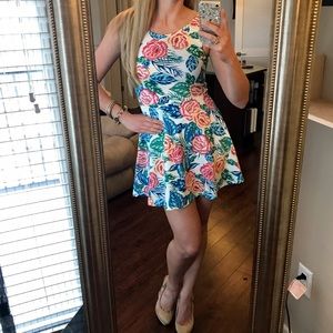 Colorful floral print spring summer dress stretchy