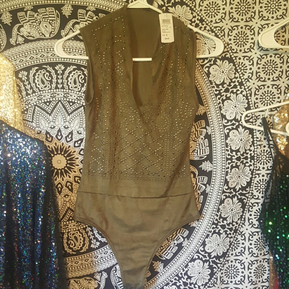Olive studded bodysuit