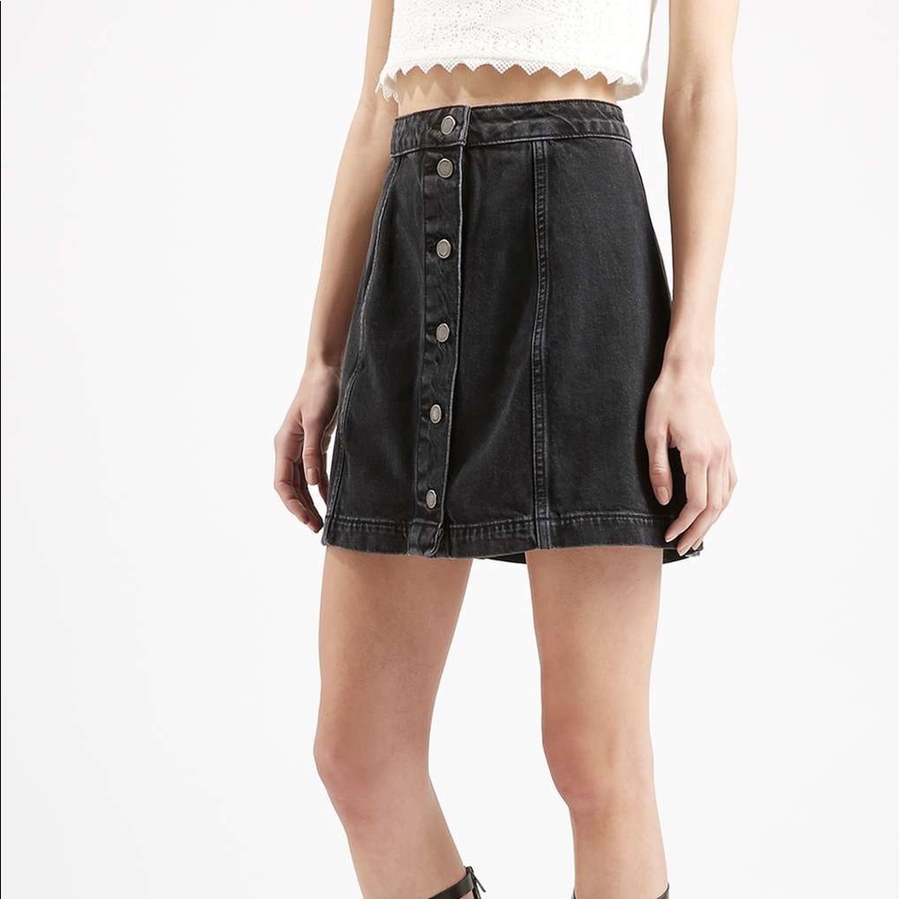 Topshop black denim button front skirt
