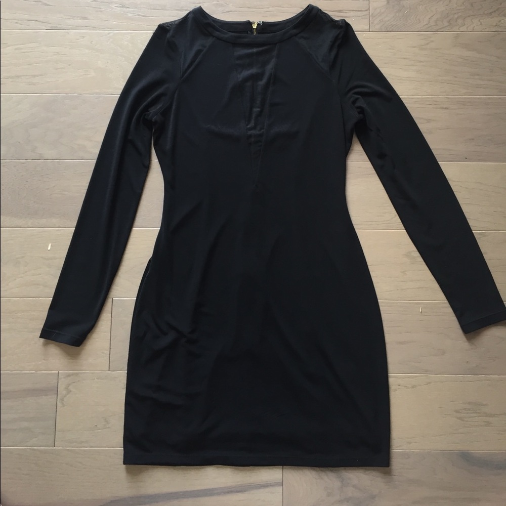 Mesh cleavage long sleeve dress