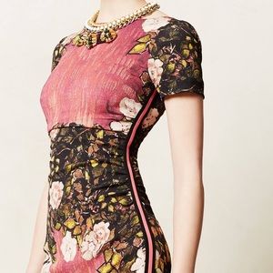 Tracy Reese pink hammered silk floral sheath