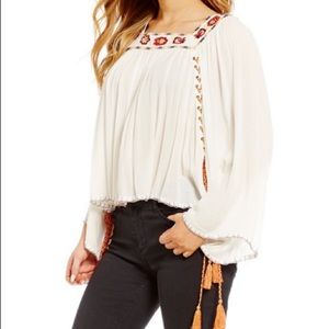Banjara Embroidered Side Lace-Up Peasant Top