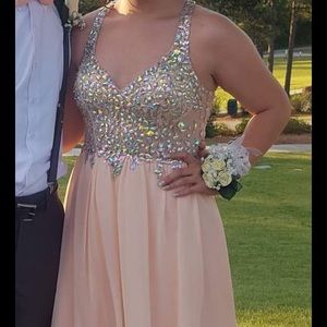 Pink Rhinestone Floor Length Formal Dress