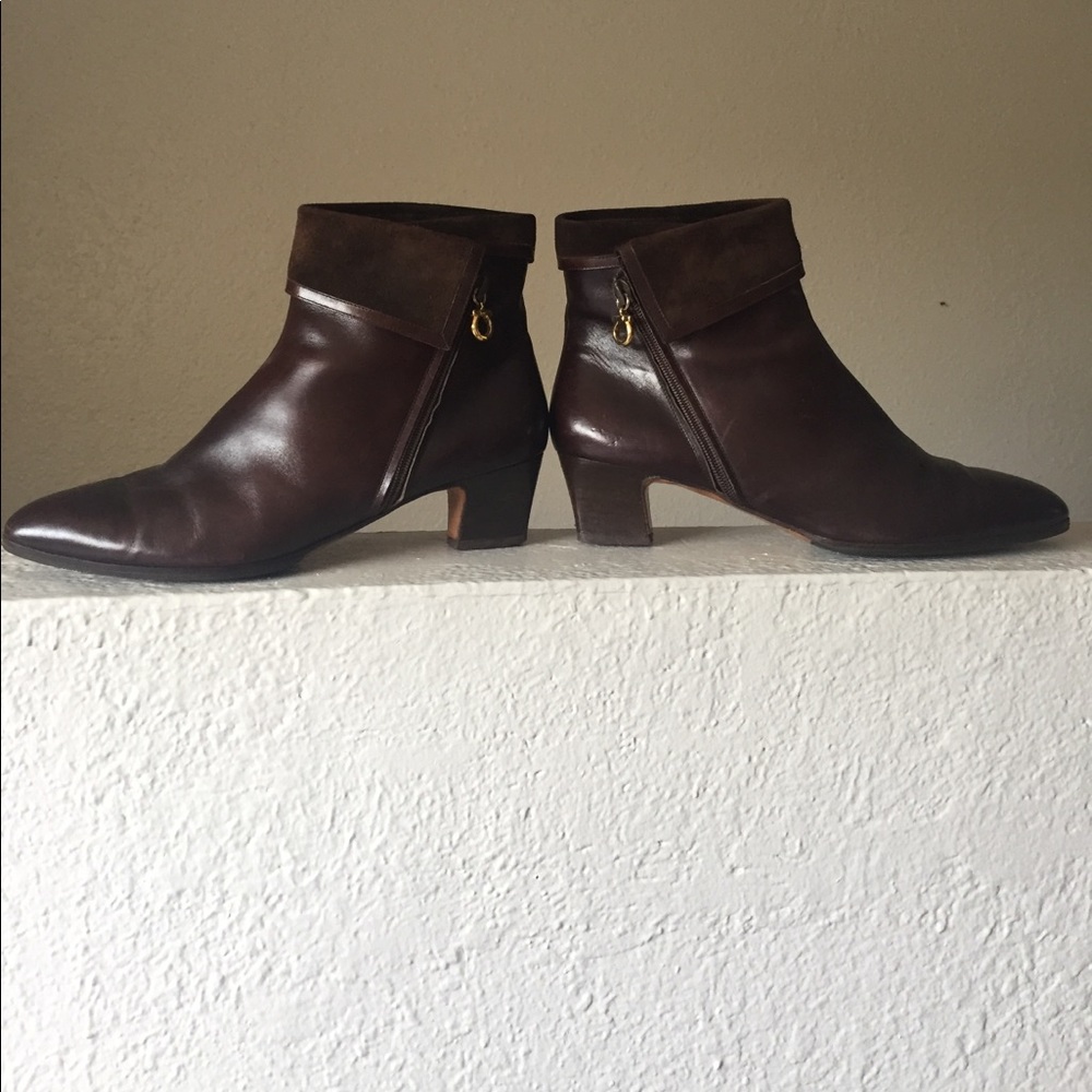 Brown leather ankle booties