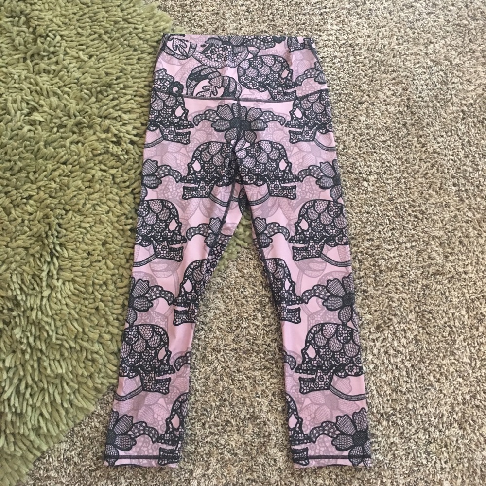 Pink and Black Skull Candy Yoga Democracy Capri's