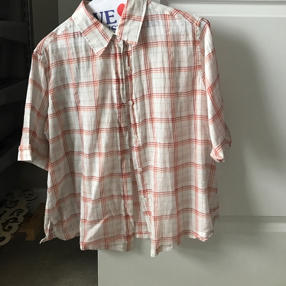 Sheer plaid button down top by MODA Intntl, XS.